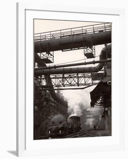 Steaming Hot Steel Slag Being Poured into Freight Cars on Railroad Siding at Steel Plant-Margaret Bourke-White-Framed Photographic Print