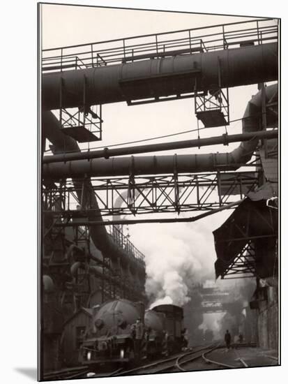 Steaming Hot Steel Slag Being Poured into Freight Cars on Railroad Siding at Steel Plant-Margaret Bourke-White-Mounted Photographic Print