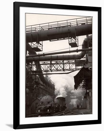 Steaming Hot Steel Slag Being Poured into Freight Cars on Railroad Siding at Steel Plant-Margaret Bourke-White-Framed Photographic Print