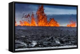 Steaming Lava and Plumes at the Holuhraun Fissure Eruption near Bardarbunga Volcano, Iceland-Arctic-Images-Framed Stretched Canvas