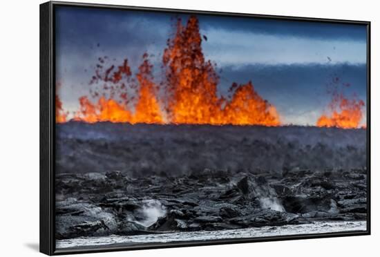 Steaming Lava and Plumes at the Holuhraun Fissure Eruption near Bardarbunga Volcano, Iceland-Arctic-Images-Framed Photographic Print