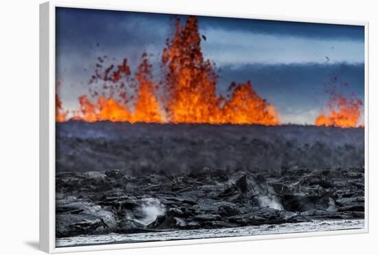 Steaming Lava and Plumes at the Holuhraun Fissure Eruption near Bardarbunga Volcano, Iceland-Arctic-Images-Framed Photographic Print