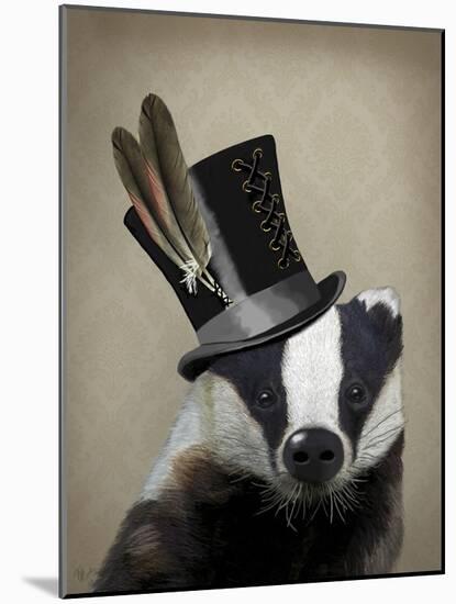 Steampunk Badger in Top Hat-Fab Funky-Mounted Art Print