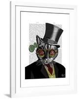 Steampunk Cat - Top Hat and red yellow glasses-Fab Funky-Framed Art Print