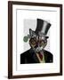 Steampunk Cat - Top Hat and red yellow glasses-Fab Funky-Framed Art Print