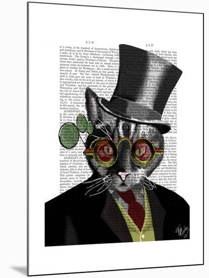 Steampunk Cat - Top Hat and red yellow glasses-Fab Funky-Mounted Art Print