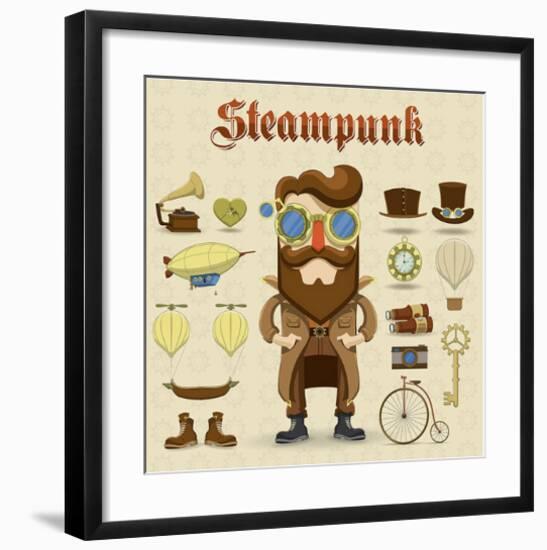 Steampunk Collage-null-Framed Art Print