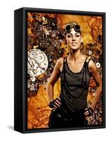 Steampunk Girl Over Grunge Background-NejroN Photo-Framed Stretched Canvas