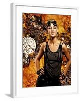 Steampunk Girl Over Grunge Background-NejroN Photo-Framed Photographic Print