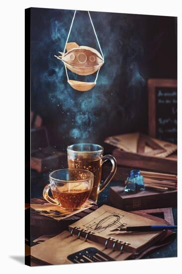 Steampunk Tea (with A Blimp)-Dina Belenko-Stretched Canvas