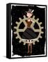 Steampunk Woman On Gear Grunge-mheld-Framed Stretched Canvas