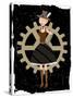 Steampunk Woman On Gear Grunge-mheld-Stretched Canvas