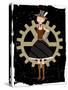 Steampunk Woman On Gear Grunge-mheld-Stretched Canvas