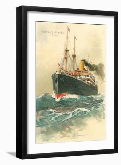 Steamship Hamburg-Amerika Crossing Ocean-null-Framed Art Print