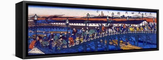 Steel Bridge at Higashibori, Osaka, Japanese Wood-Cut Print-Lantern Press-Framed Stretched Canvas