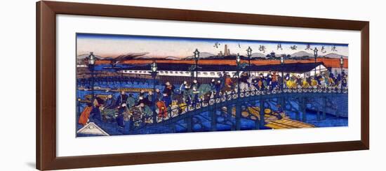 Steel Bridge at Higashibori, Osaka, Japanese Wood-Cut Print-Lantern Press-Framed Art Print