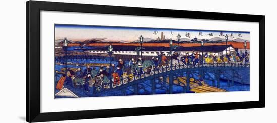 Steel Bridge at Higashibori, Osaka, Japanese Wood-Cut Print-Lantern Press-Framed Art Print