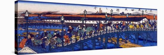 Steel Bridge at Higashibori, Osaka, Japanese Wood-Cut Print-Lantern Press-Stretched Canvas