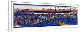 Steel Bridge at Higashibori, Osaka, Japanese Wood-Cut Print-Lantern Press-Framed Premium Giclee Print