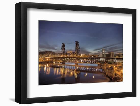 Steel Bridge over Willamette River at Blue Hour-jpldesigns-Framed Photographic Print