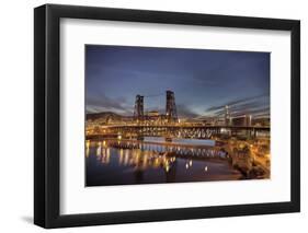 Steel Bridge over Willamette River at Blue Hour-jpldesigns-Framed Photographic Print