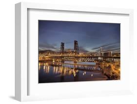 Steel Bridge over Willamette River at Blue Hour-jpldesigns-Framed Photographic Print
