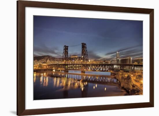 Steel Bridge over Willamette River at Blue Hour-jpldesigns-Framed Photographic Print