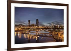 Steel Bridge over Willamette River at Blue Hour-jpldesigns-Framed Photographic Print