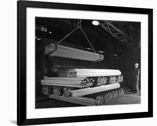 Steel H Girders Being Stacked for Distribution, Park Gate, Rotherham, South Yorkshire, 1964-Michael Walters-Framed Photographic Print