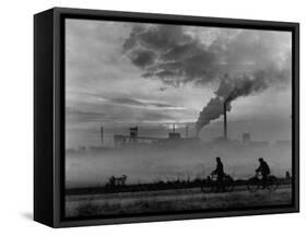 Steel Mill in Dusseldorf, German Steel Workers Bicycling Home from Work-Ralph Crane-Framed Stretched Canvas