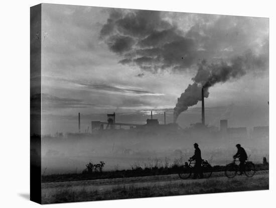 Steel Mill in Dusseldorf, German Steel Workers Bicycling Home from Work-Ralph Crane-Stretched Canvas