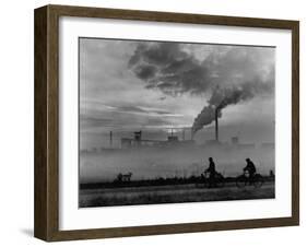 Steel Mill in Dusseldorf, German Steel Workers Bicycling Home from Work-Ralph Crane-Framed Photographic Print