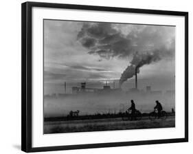 Steel Mill in Dusseldorf, German Steel Workers Bicycling Home from Work-Ralph Crane-Framed Photographic Print