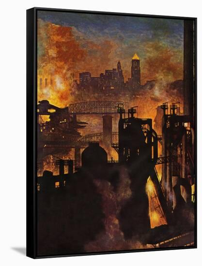"Steel Mills," November 23, 1946-John Atherton-Framed Stretched Canvas