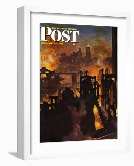 "Steel Mills," Saturday Evening Post Cover, November 23, 1946-John Atherton-Framed Premium Giclee Print