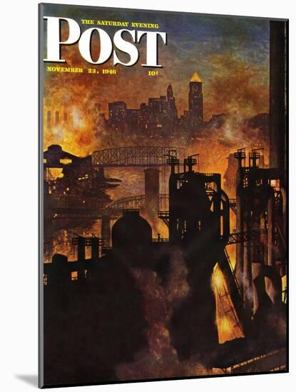 "Steel Mills," Saturday Evening Post Cover, November 23, 1946-John Atherton-Mounted Premium Giclee Print