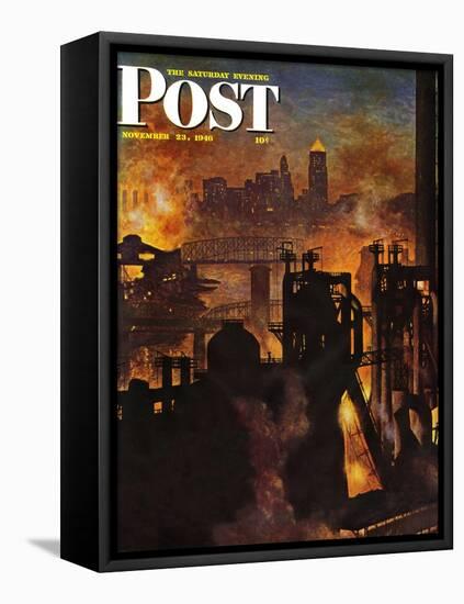 "Steel Mills," Saturday Evening Post Cover, November 23, 1946-John Atherton-Framed Stretched Canvas