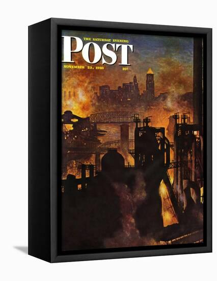 "Steel Mills," Saturday Evening Post Cover, November 23, 1946-John Atherton-Framed Stretched Canvas