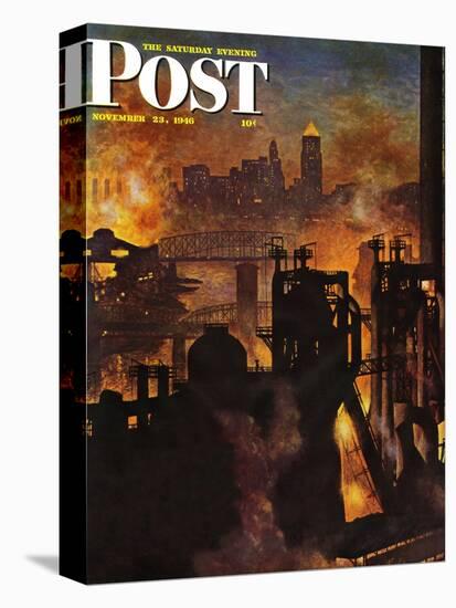 "Steel Mills," Saturday Evening Post Cover, November 23, 1946-John Atherton-Stretched Canvas