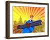 Steel Worker Carry I-Beam Retro Poster-patrimonio-Framed Art Print