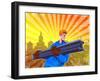 Steel Worker Carry I-Beam Retro Poster-patrimonio-Framed Art Print