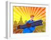 Steel Worker Carry I-Beam Retro Poster-patrimonio-Framed Art Print