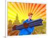 Steel Worker Carry I-Beam Retro Poster-patrimonio-Framed Art Print