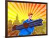 Steel Worker Carry I-Beam Retro Poster-patrimonio-Framed Art Print