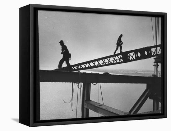 Steel Workers Above the Delaware River During Construction of the Delaware Memorial Bridge-Peter Stackpole-Framed Stretched Canvas