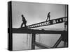 Steel Workers Above the Delaware River During Construction of the Delaware Memorial Bridge-Peter Stackpole-Stretched Canvas