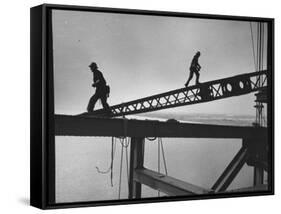 Steel Workers Above the Delaware River During Construction of the Delaware Memorial Bridge-Peter Stackpole-Framed Stretched Canvas