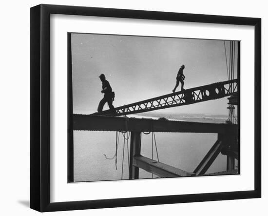 Steel Workers Above the Delaware River During Construction of the Delaware Memorial Bridge-Peter Stackpole-Framed Photographic Print