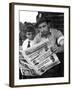 Steelworker Andy Lopata and Son Reading "Steel Labor"-Alfred Eisenstaedt-Framed Photographic Print