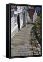 Steep Cobbled Street and White Wooden Houses-Eleanor Scriven-Framed Stretched Canvas